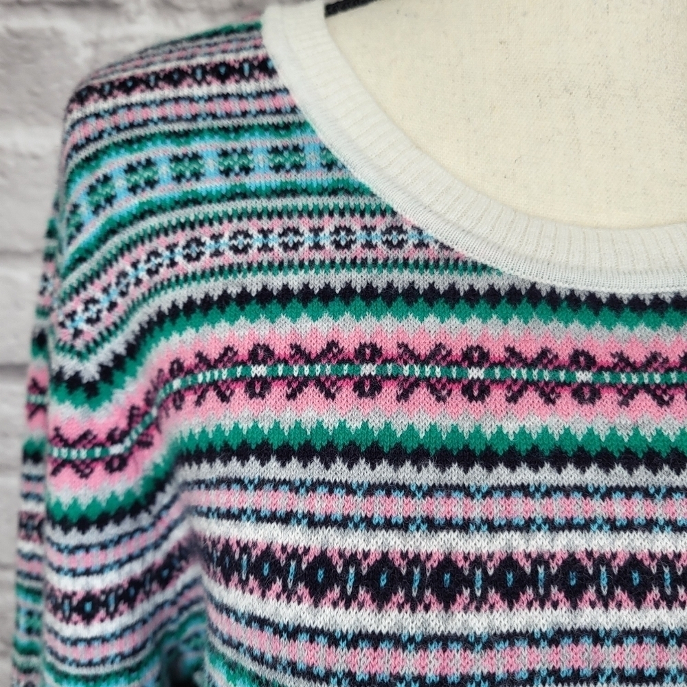 Talbots Sweater Multicolor Fair Isle Crew Neck Lambswool Blend Women's Size L - Picture 4 of 9